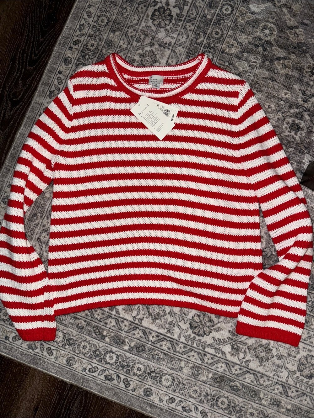 a new day Red & White Striped Crewneck Sweater